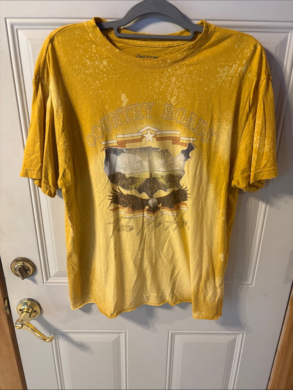 American Highway Tee Country Roads Take Me Home Graphic Yellow Short Sleeve